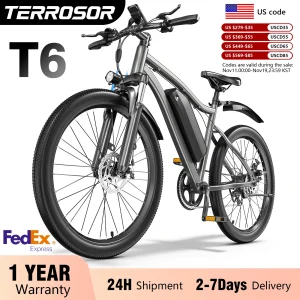 Terrosor Electric Bike,26" Fat Tire Ebike for Adults